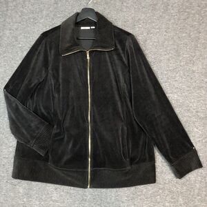 Black Velour Jacket Womens XL Croft & Barrow Pockets Full Zip Activewear Casual